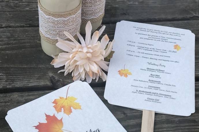 Autumn Leaves Wedding Paddle Program Fans - Personalized / Favor
https://www.zibbet.com/tidbitdesigns/autumn-leaves-paddle-programs-fans-personalized-favor-wedding