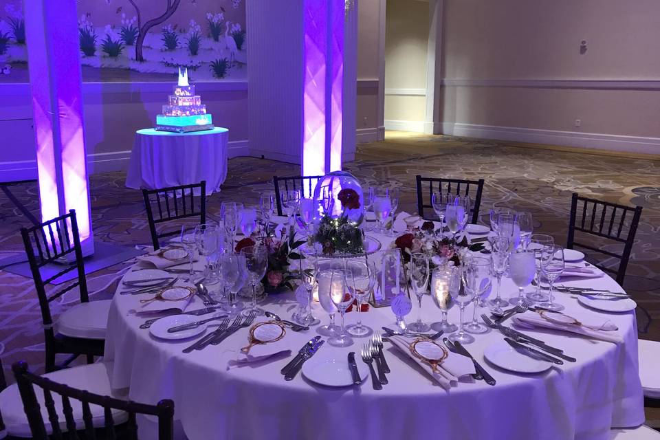 Princess wedding with purple uplighting