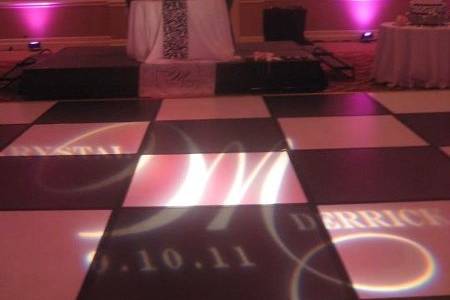 This is another fun monogram gobo design, along with a couple pink uplights!