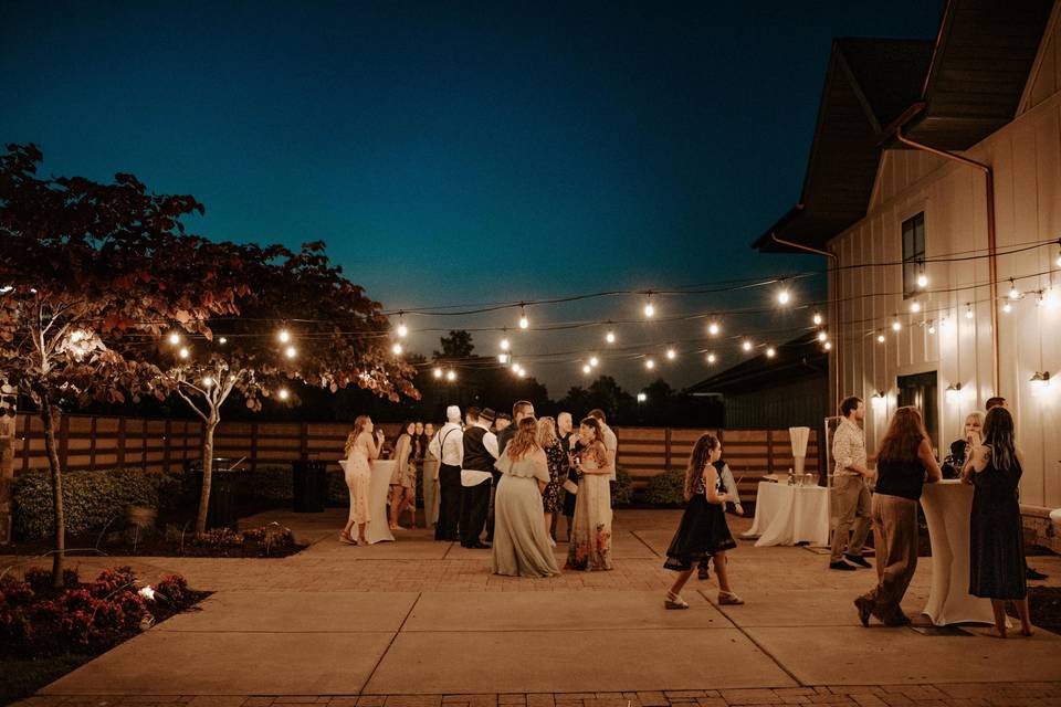 Garden terrace at night