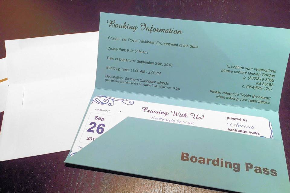 Plane ticket themed invitation