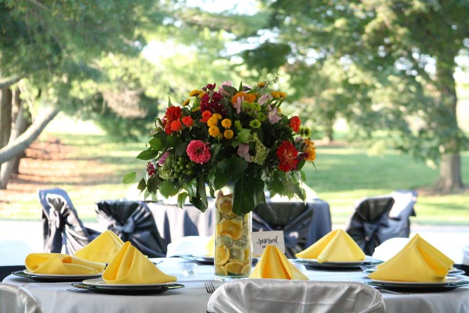 White and yellow table setup