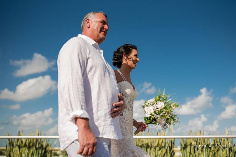 Bride walking on the aisle