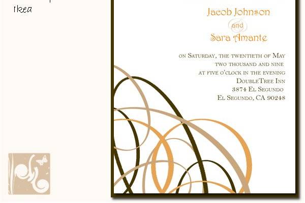 Wedding Invitation with multiple page booklet format and ribbon accent.