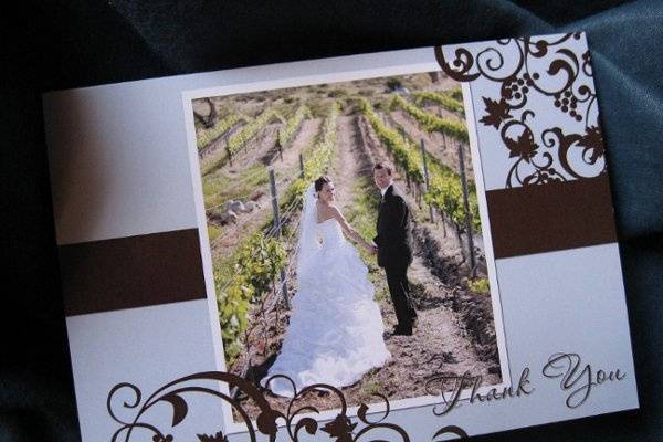 Winery, Vino, Wine Themed Thank You Cards and Invitations with Powder Blue and Chocolate Brown Accent Colors