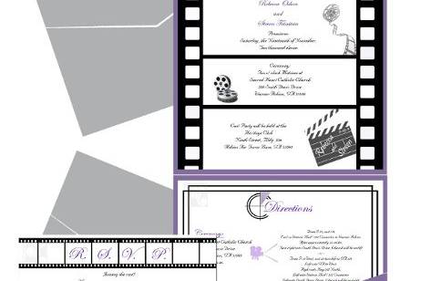 Cinema Themed Wedding with Purple and Silver Color Scheme enclosed in a 6x6 Pocket Envelopment