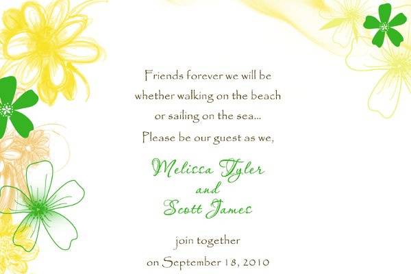 Floral Themed Wedding Invitations with Yellow and Green Accent Colors