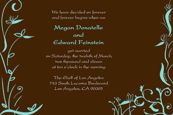 Birds of Paradise Wedding Invitations with Turquoise and Chocolate Brown accent colors