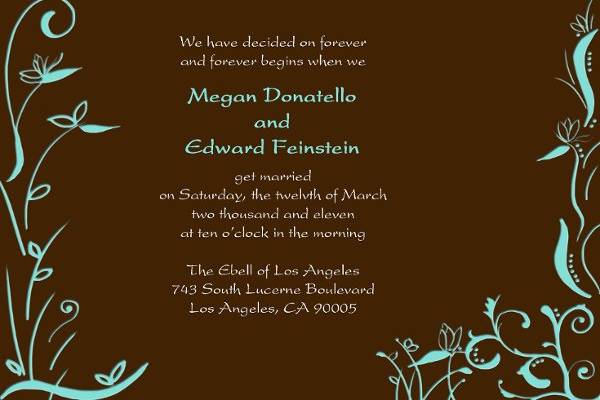 Floral Themed Wedding Invitation with Pink and Chocolate Brown Accent Colors