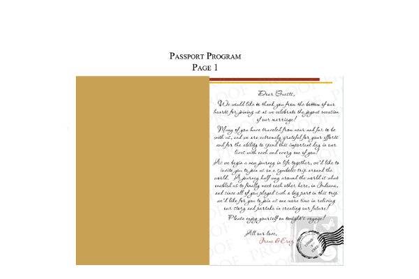 Passport Styled Program with special letter to your guests