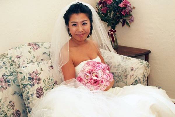 The bride holding a bouquet