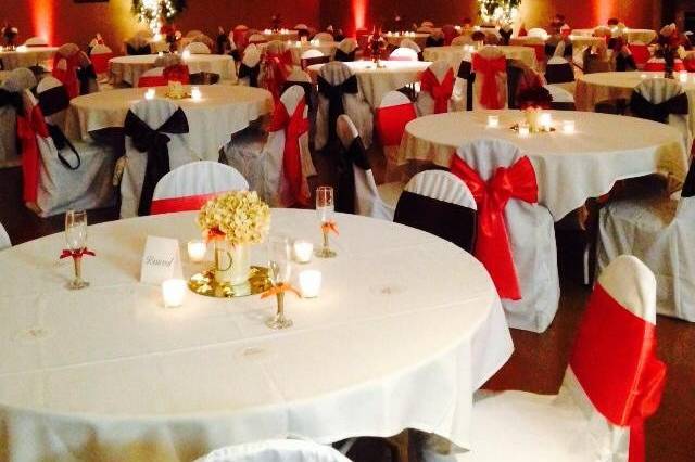 White and red reception setup