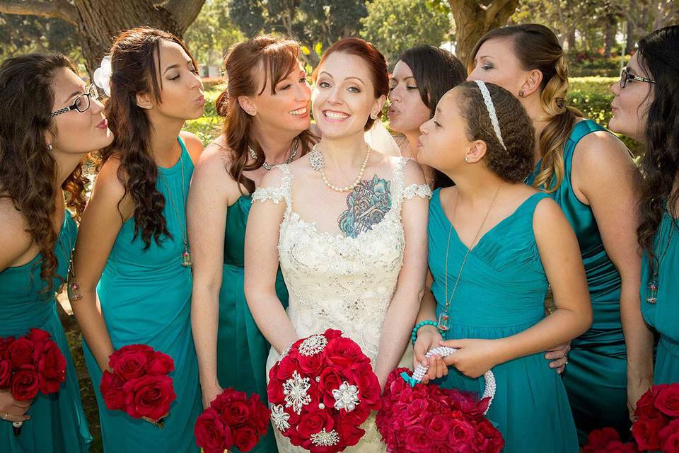 Bride and bridesmaids at Spanish Hills Country Club, Camarillo.