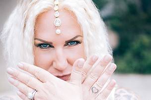 Goth bride with tattoos and bindi--Santa Barbara Courthouse photo