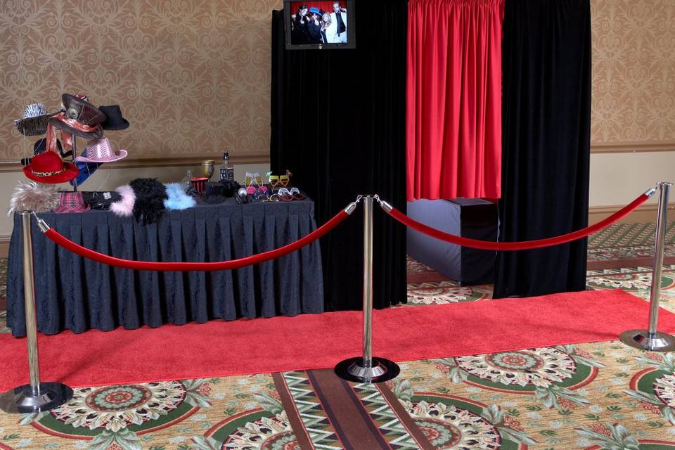 Red Velvet Photo Booth with Red Carpet Layout  6' by 6' Velvet Booth (fits up to 15 adults)