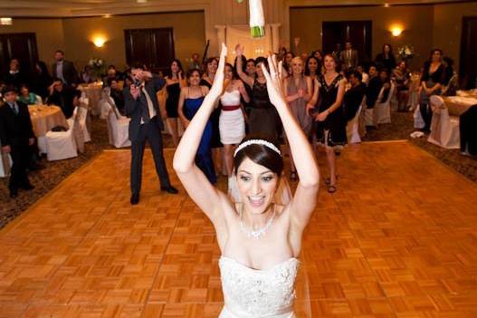 Bride throwing the bouquet