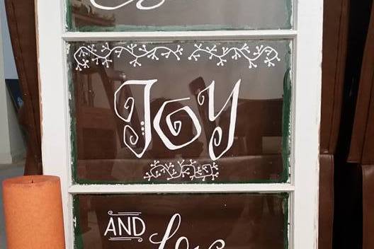 Holiday Lettering on Glass