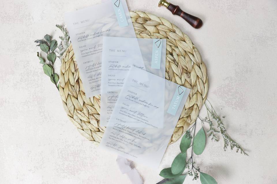 Vellum Menu + Escort Cards