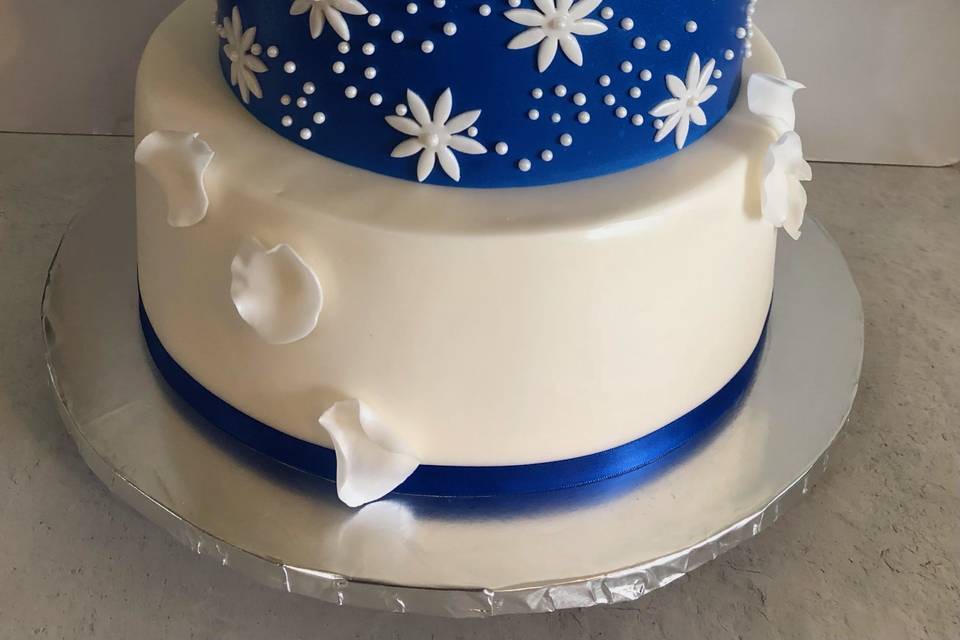 Blue and White Fondant Cake