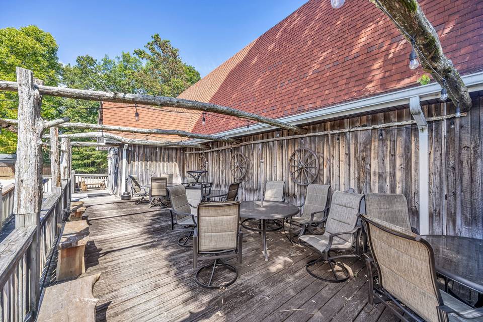 Barn with outdoor seating area