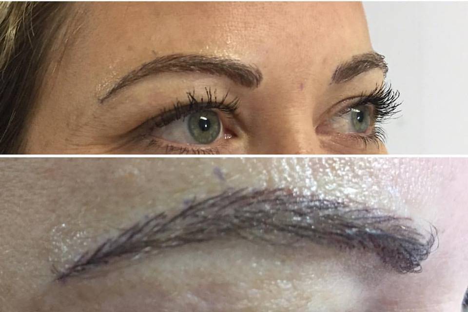 Close up of microbladed eyebrows