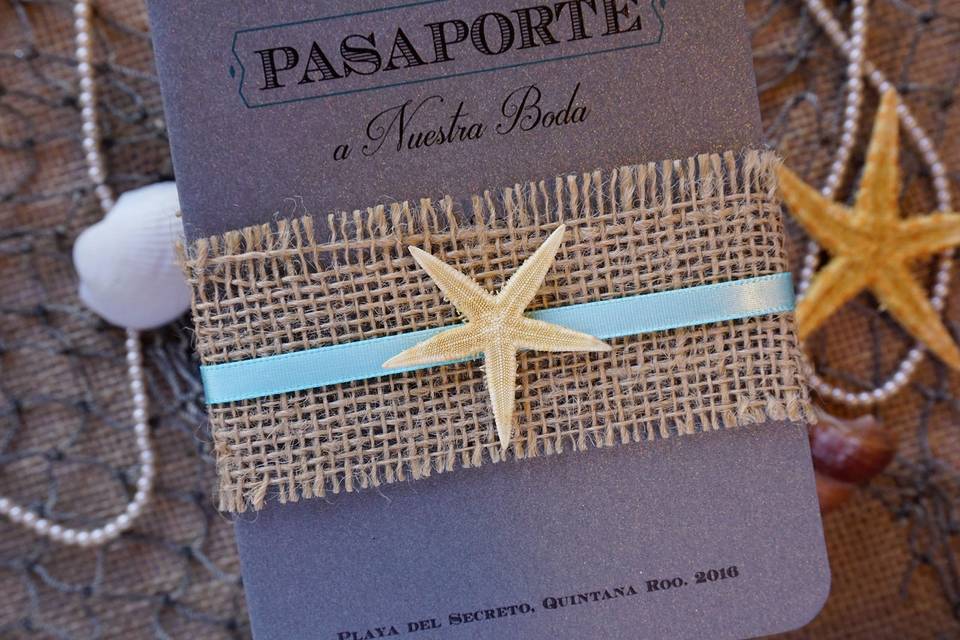 Destination wedding invitation passport style.