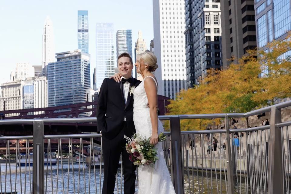 Couple with city backdrop