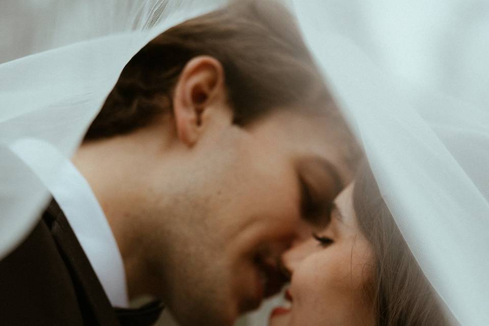 Soft kiss under the veil