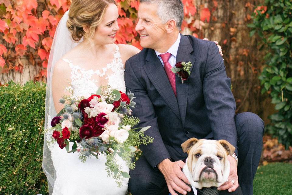 The newlyweds and their beloved dog