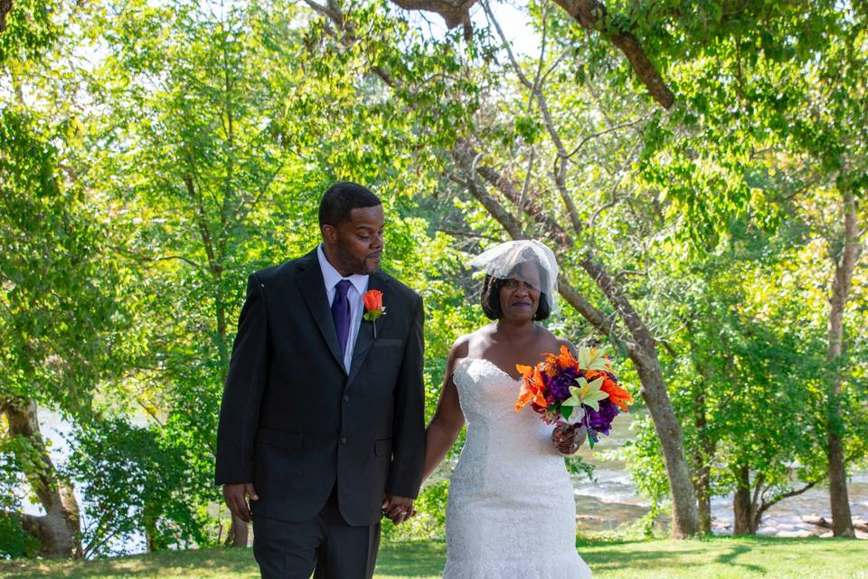 Happy couple walking together
