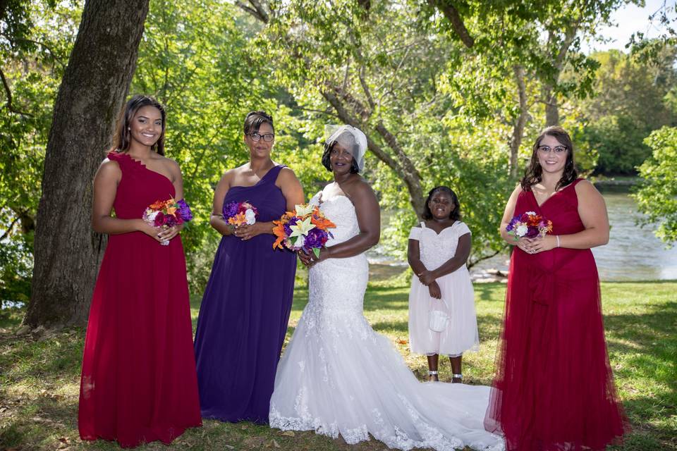 Wedding party with bouquets
