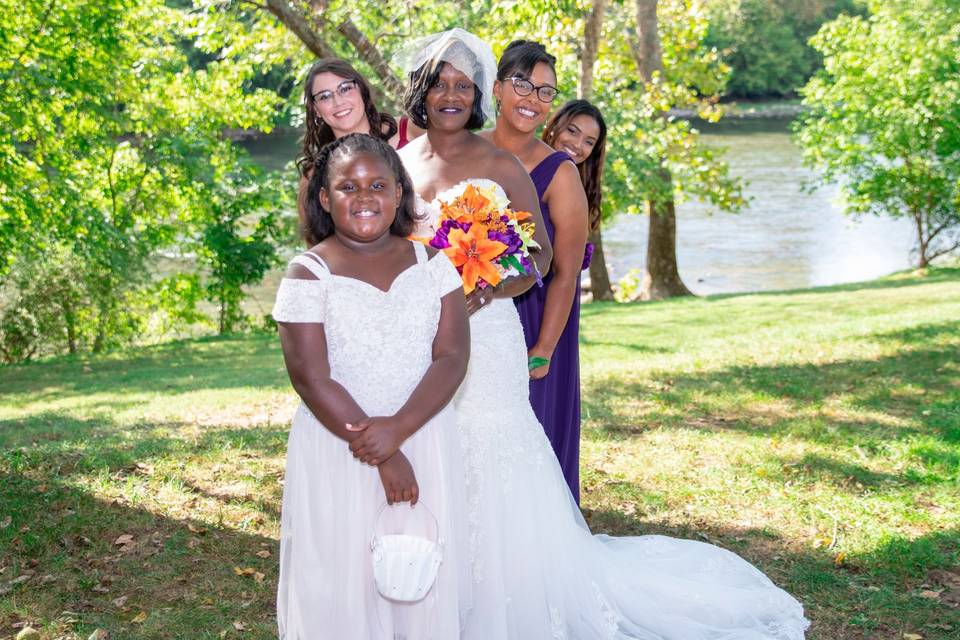 Smiling wedding party