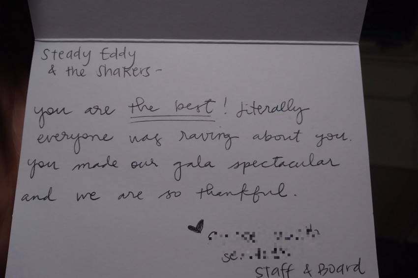 Thank you note from clients