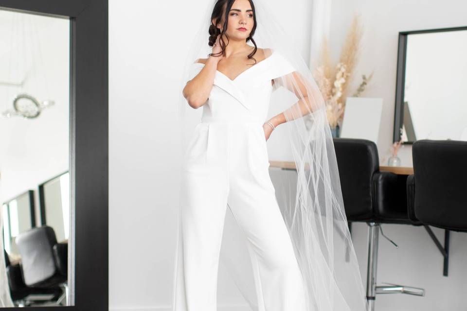 Wedding jumpsuit with veil