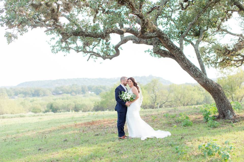 Happy couple under a beautiful tree