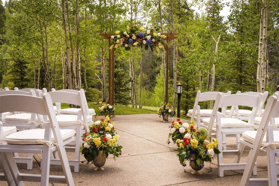 Forest surrounded, private ceremony patio.