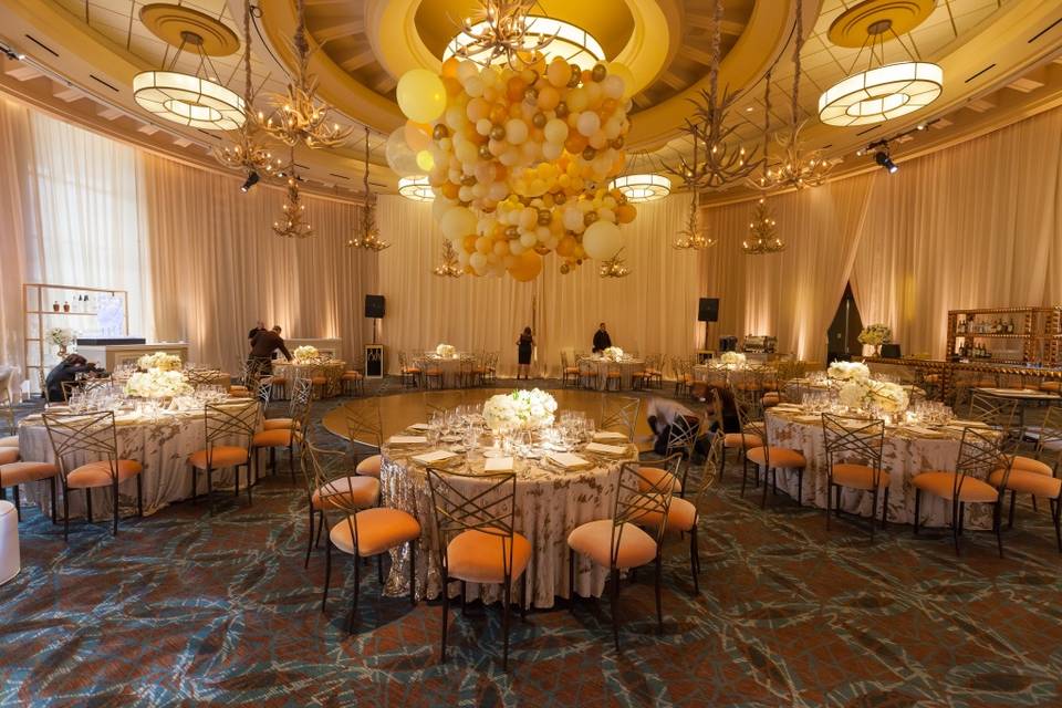 Reception hall decor and lighting