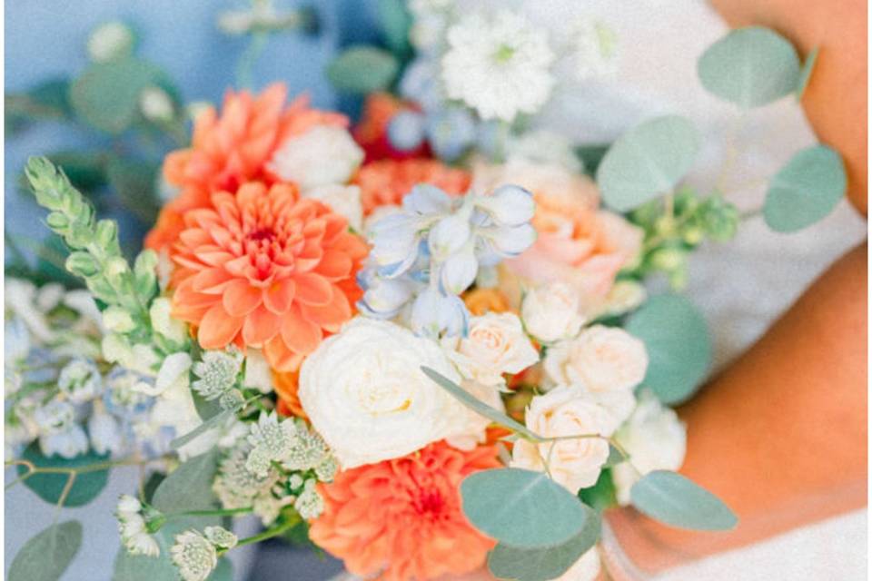 Orange, Blue & White Florals