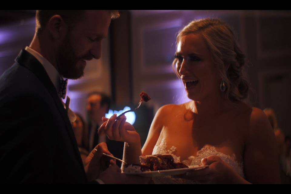 Sharing the wedding cake