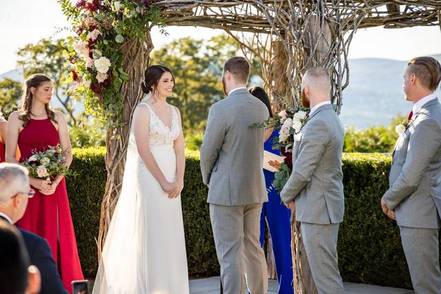 Bride and groom smiling