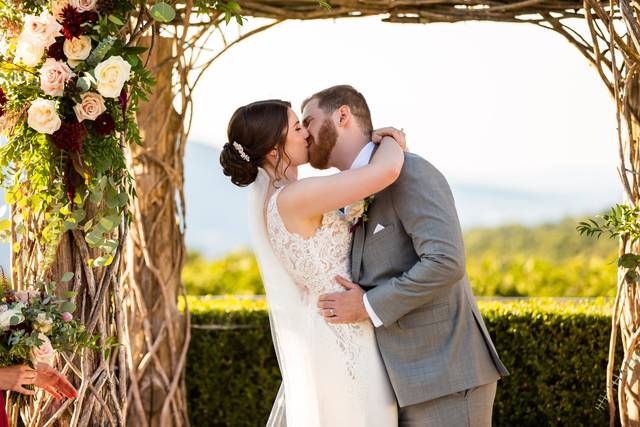 Bride and groom kissing