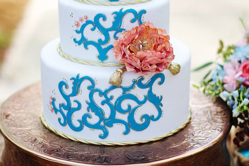 Blue scrolls and Sugar Flower