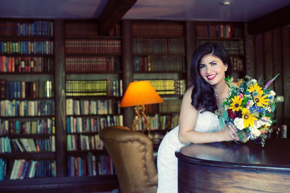 Bride in the library