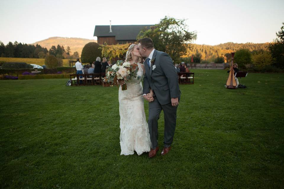 Exiting the ceremony