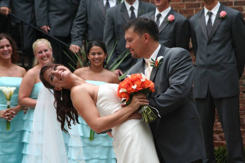 Bride and groom dancing