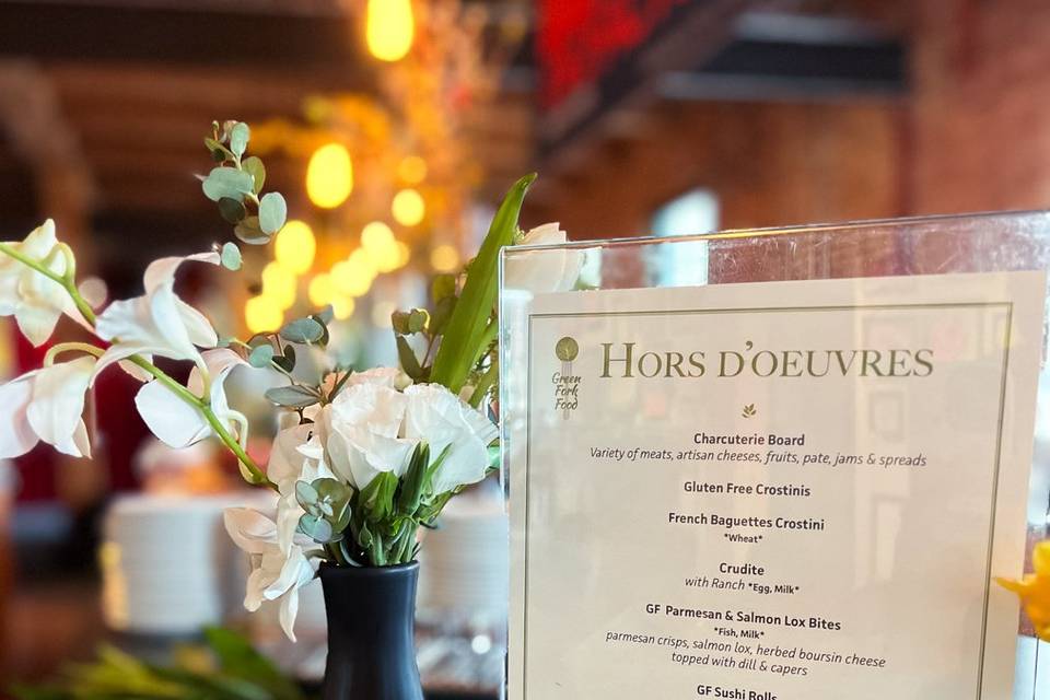 Hors d’oeuvres Menu