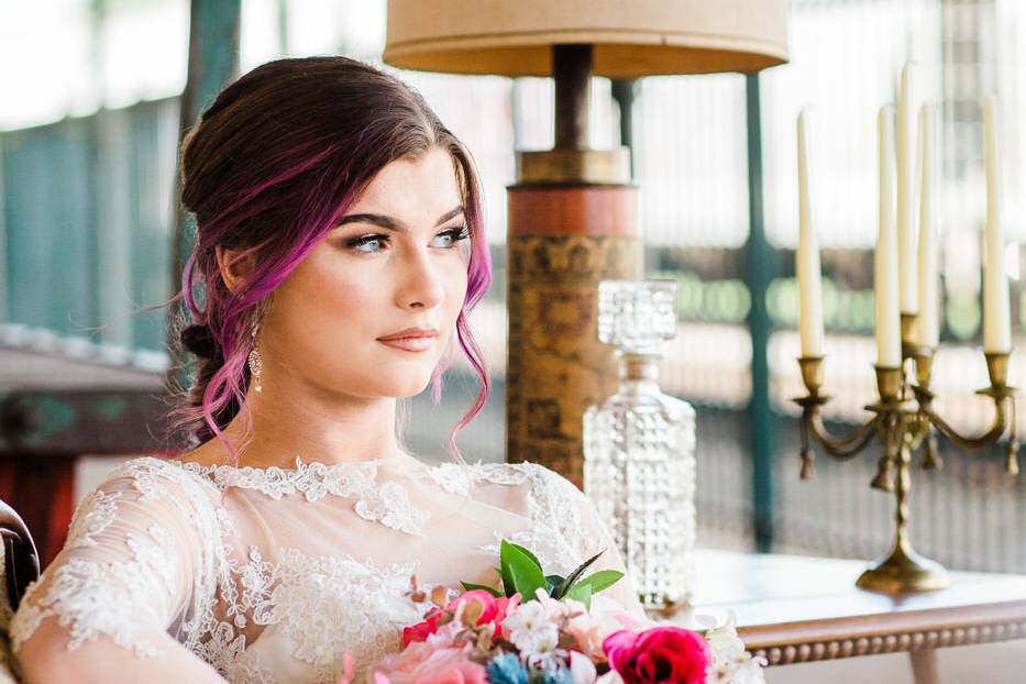 Beautiful bride, train station