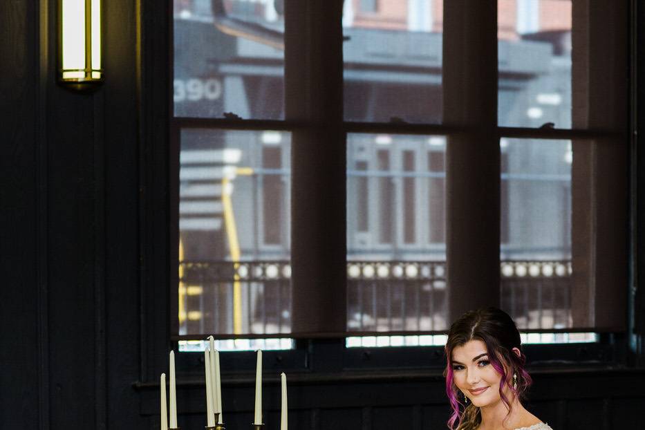 Beautiful bride, train station