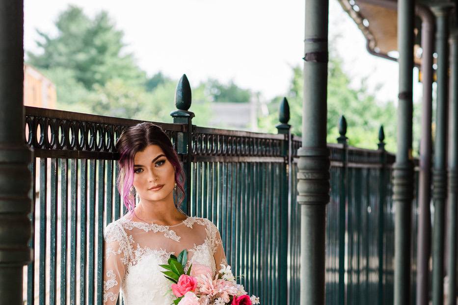 Beautiful bride, train station