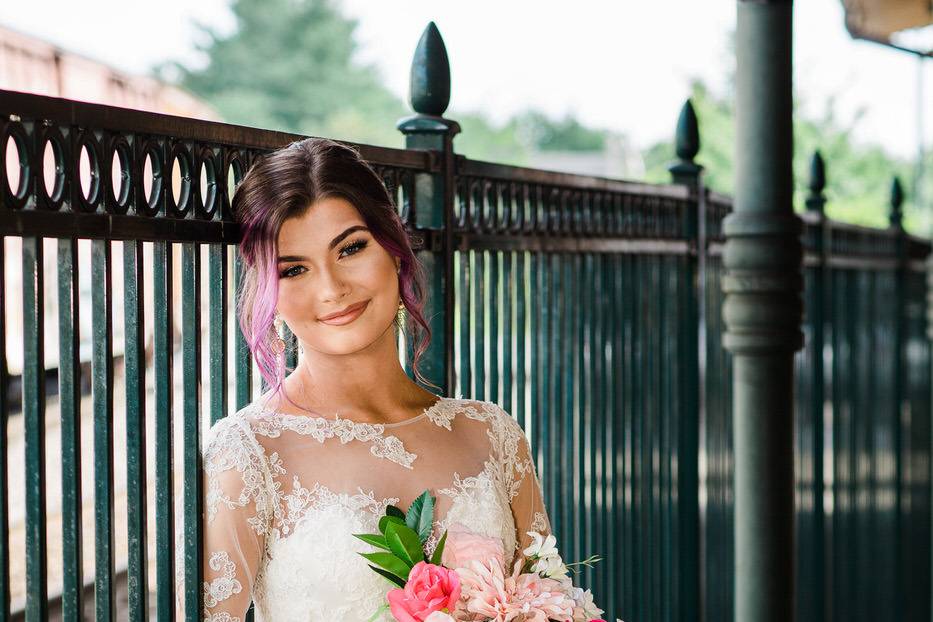 Beautiful bride, train station